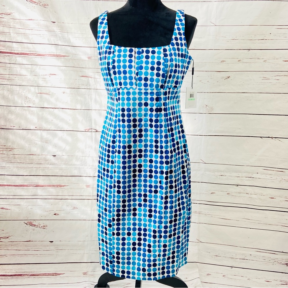 Calvin Klein Dress Women’s 8 Blue Sheath Polka Dots Sleeveless‎ Party career